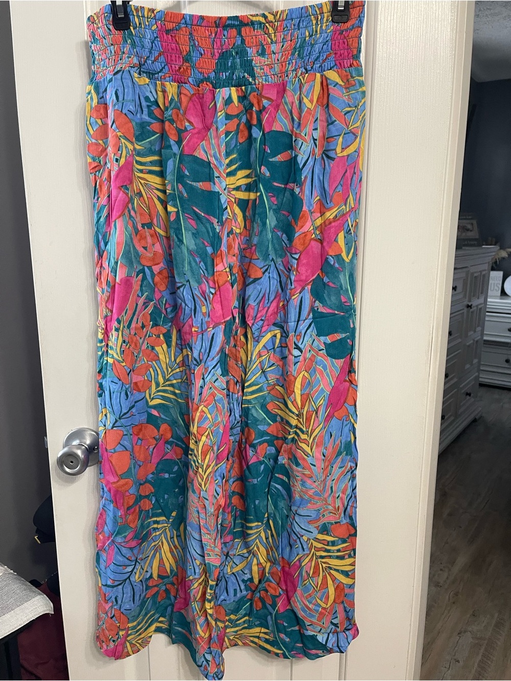 Kona Sol Tropical Print Pants in Teal, Pink & Yellow